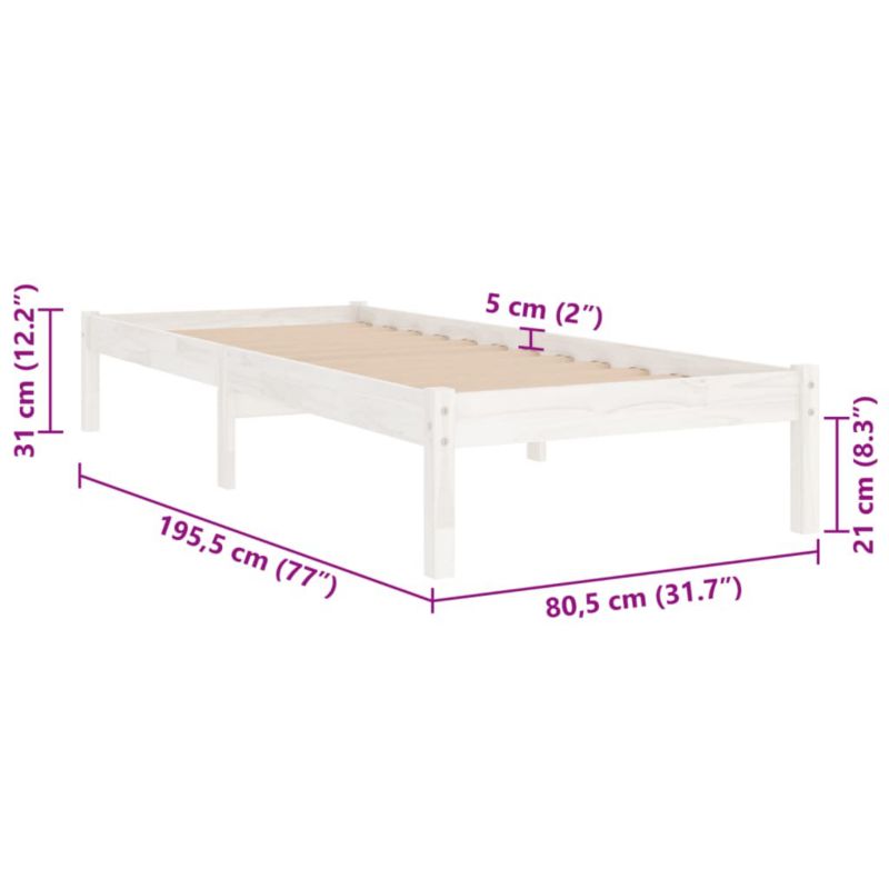 Sengeram VidaXL Lite 75x190 cm Hvid Fyrretræ