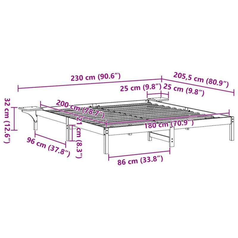 Sengeramme 180x200 cm Naturlig Fyrretræ WM-873178