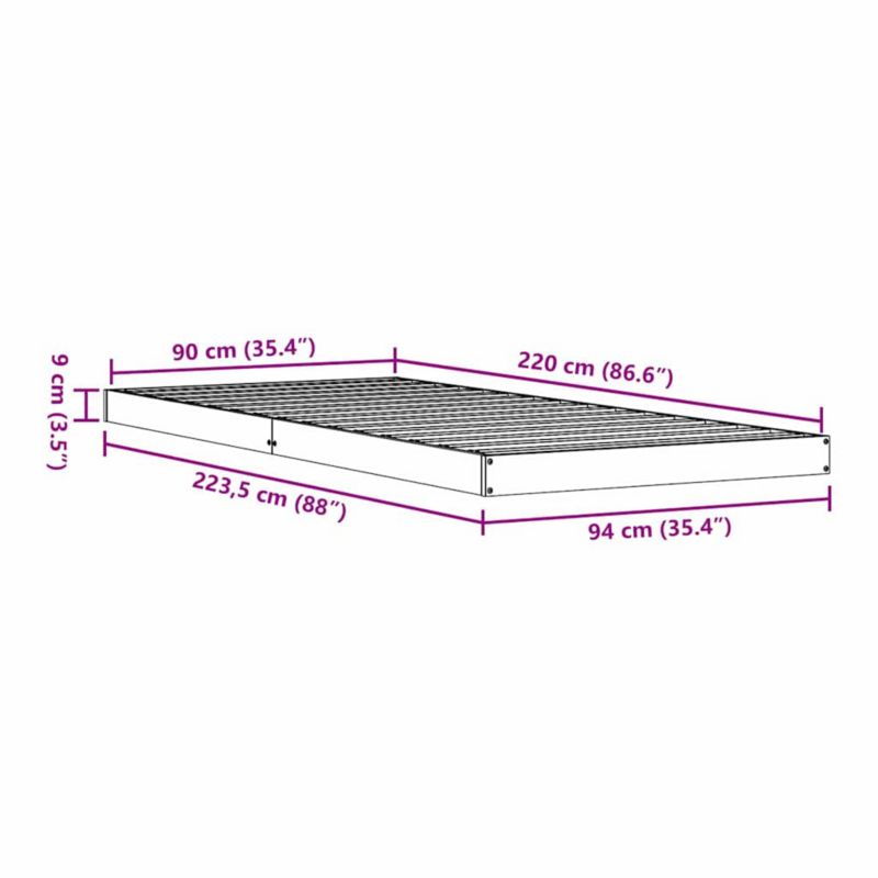 Sengeram 90x200 cm Naturlig Fyrretræ WM-869748