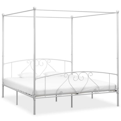 Sengeramme med Baldakin 209x187,5x198 cm Hvid