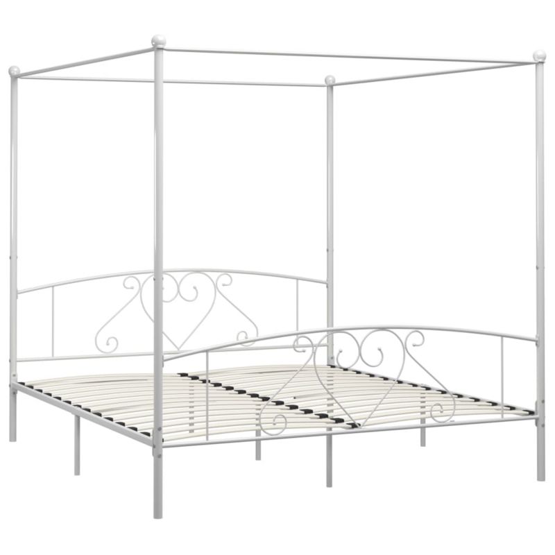 Sengeramme med Baldakin 209x187,5x198 cm Hvid