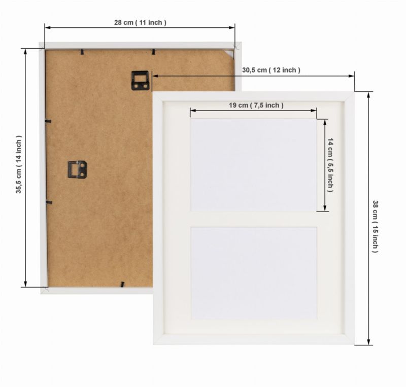 BD art ramme 28x35 cm til 2 billeder 15x21 cm hvid med passepartout 1 stk.