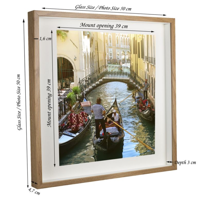 3D billedramme BD art egetræ 50x50 cm dyb kvadratisk brun 1 stk.