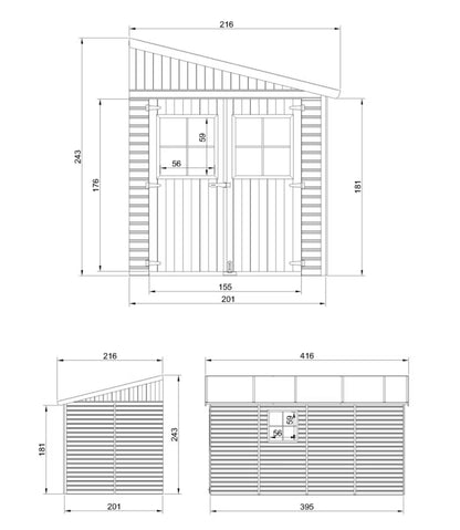Redskabsrum M340 216x416 cm Natur Træ 8 m²