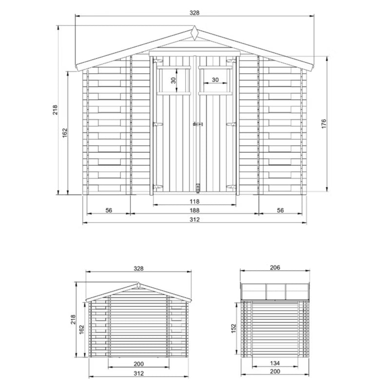Redskabsrum M391 328x206 cm Natur Træ 5,47 m²