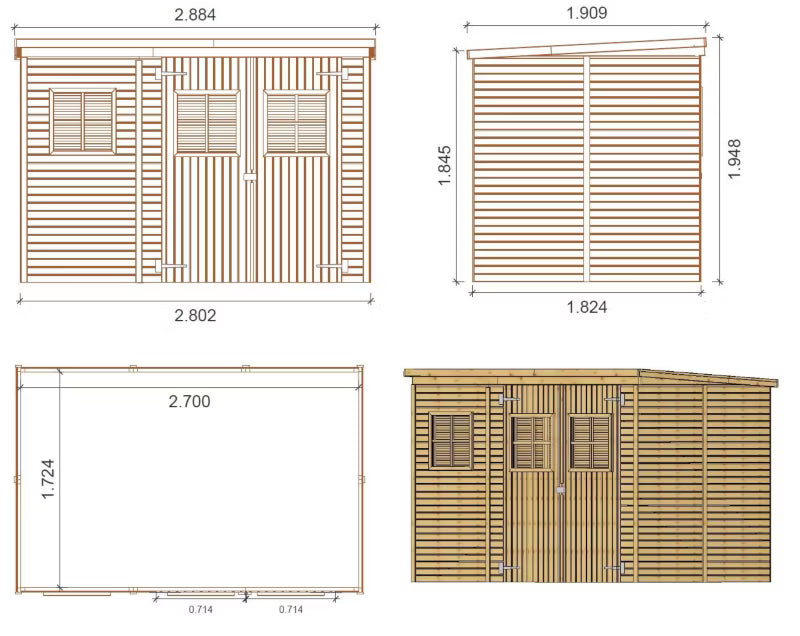 Redskabsskur 270x180 cm DOM421 Gran Natur 4,86 m²