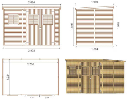 Redskabsskur 270x180 cm DOM421 Gran Natur 4,86 m²