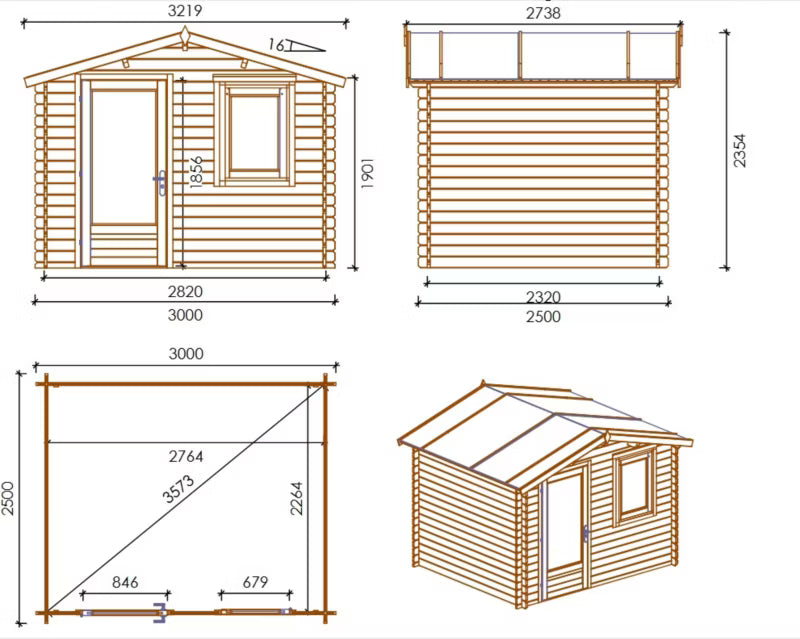 Redskabsskur 3x2,5 m 28 mm Træ DOM755