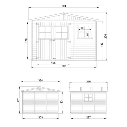 Redskabsskur i Træ M335M335G 316x324 cm med Gulv