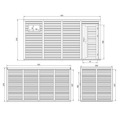 Redskabsskur M327F1+M327G 404x202 cm Træ Natur 8,16 m²