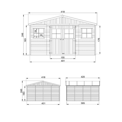Redskabsskur M330 401x395 cm Natur Træ 16 m²