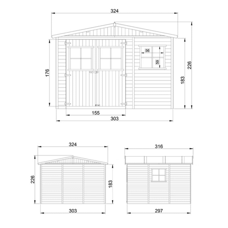 Redskabsskur M335 316x324 cm 9 m² Træ