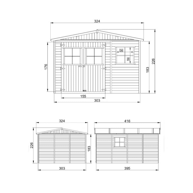 Redskabsskur M336 324x416 cm 12 m² Natur Træ