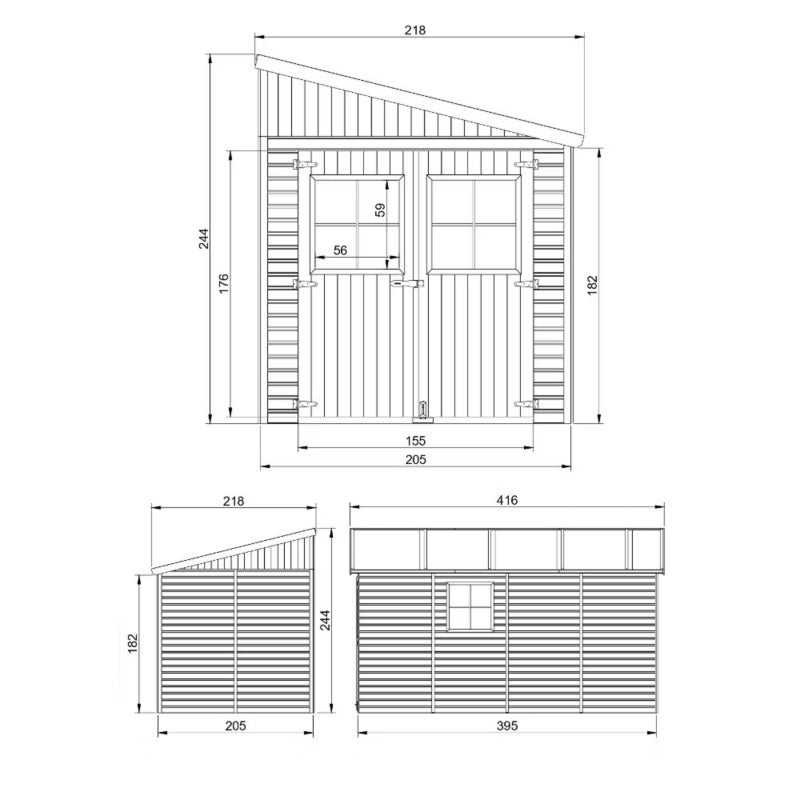 Redskabsskur M340A 218x416 cm Natur 8,1 m²