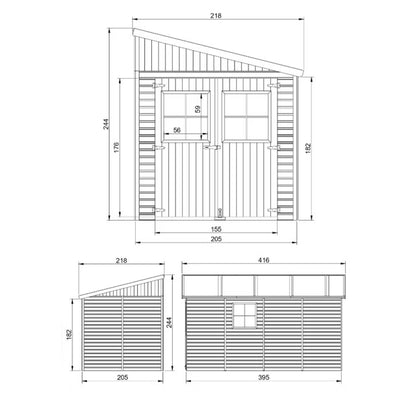 Redskabsskur M340A 218x416 cm Natur 8,1 m²