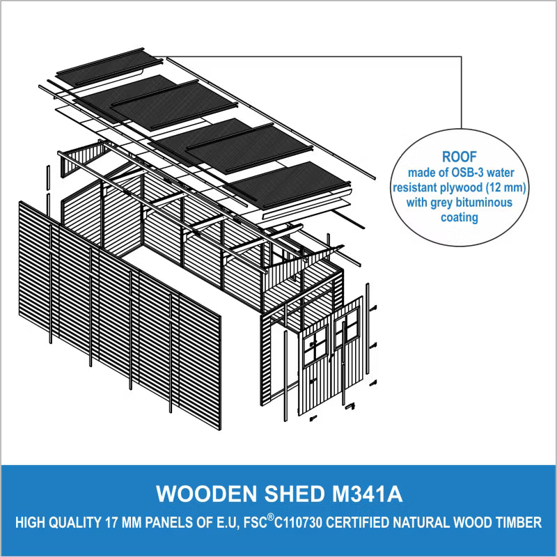 Redskabsskur M341A 218x514 cm Natur Træ 10,1 m²