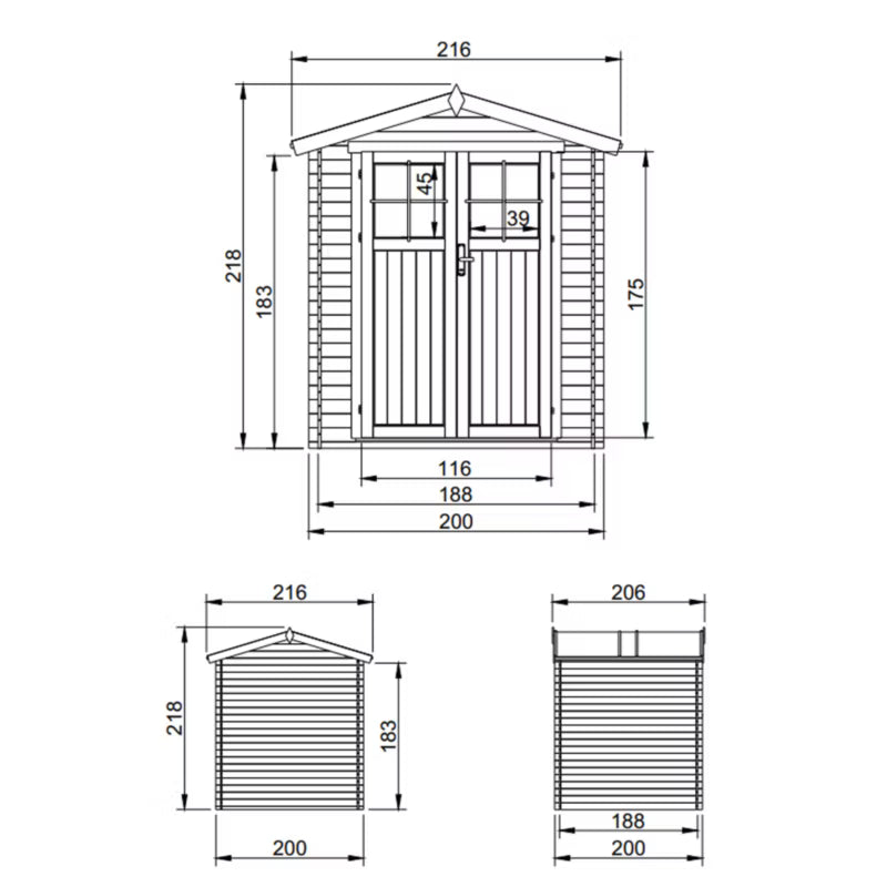 Redskabsskur M343F 200x200 cm Træ 3,53 m²