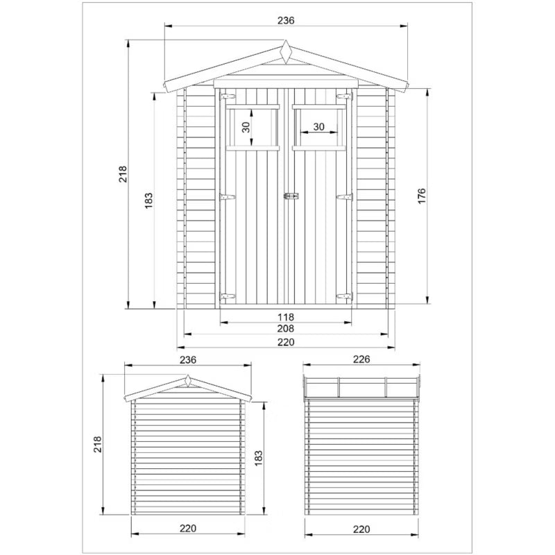 Redskabsskur M369 226x236 cm 4,33 m² Træ Natur
