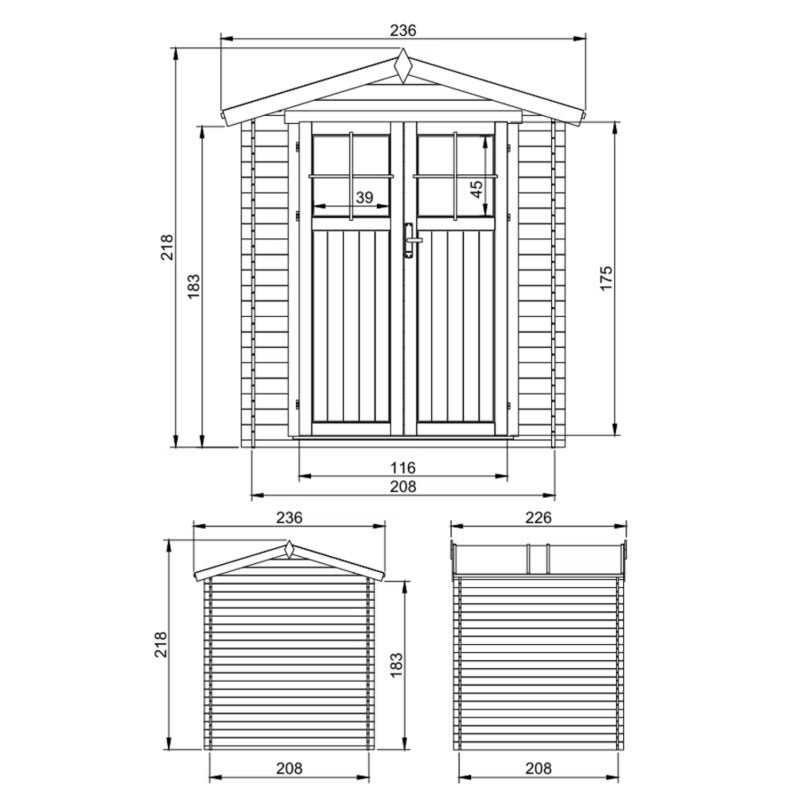 Redskabsskur M369F 226x236 cm Natur 4,33 m²