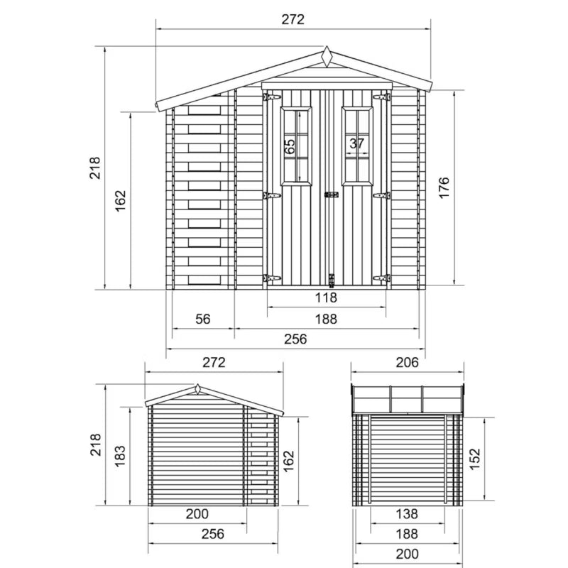 Redskabsskur M386CM386G 272x206 cm Natur Træ med Gulv
