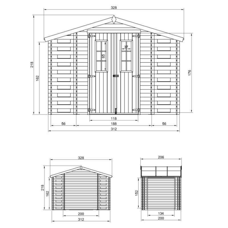 Redskabsskur M391C 328x206 cm Natur Træ 5,47 m²