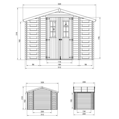 Redskabsskur M391C 328x206 cm Natur Træ 5,47 m²