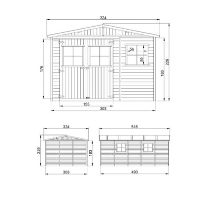Redskabsskur Træ M337 516x324 cm Natur 15 m²