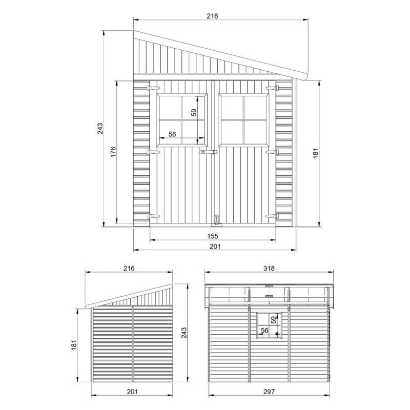 Redskabsskur Træ M339 6 m² 216x318 cm Natur