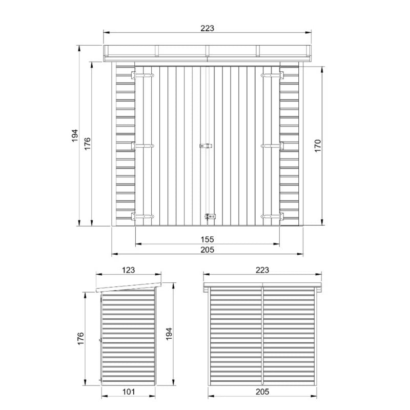 Redskabsskur Træ M348 223x123 cm Natur 2,07 m²