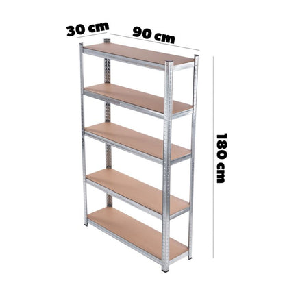 KADAX metalreol til garage og lager, 5-niveau, 180 x 90 x 30 cm, 875 kg
