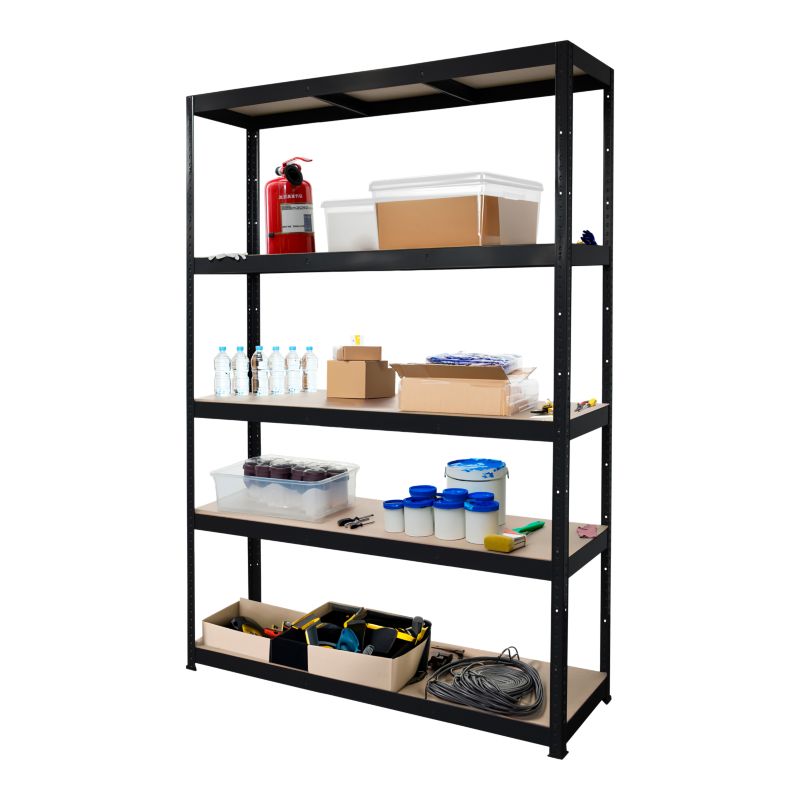 GoodHome Ryle fritstående metalreol 179 x 120 x 40 cm med 5 hylder, sort
