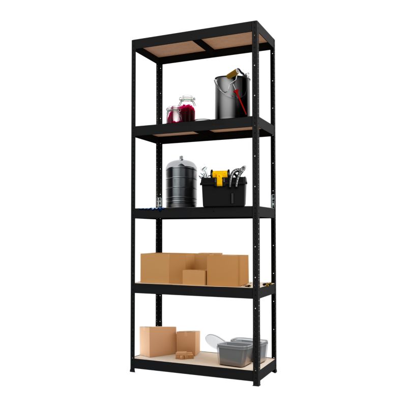GoodHome Ryle fritstående metalreol 179 x 75 x 35 cm med 5 hylder, sort