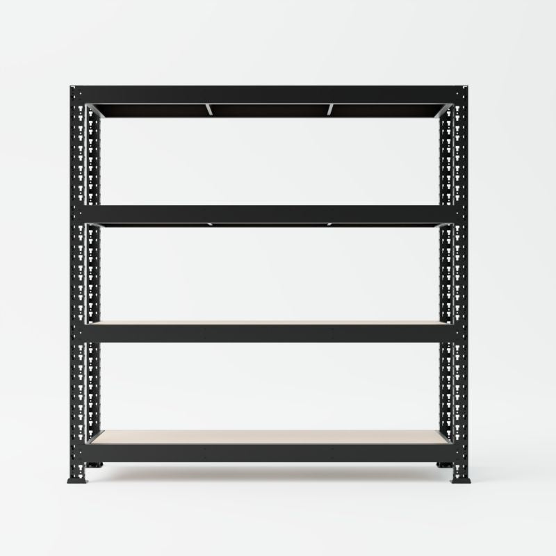 Metalkas Mega fritstående metalreol 180 x 180 x 60 cm med 4 hylder, sort