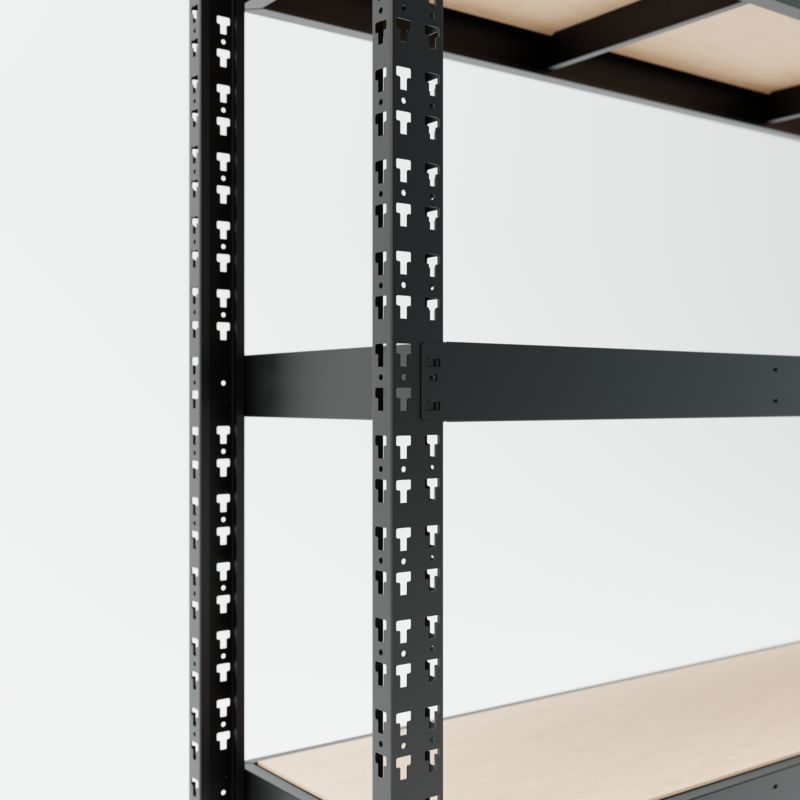 Metalkas Mega fritstående metalreol 180 x 180 x 60 cm med 4 hylder, sort