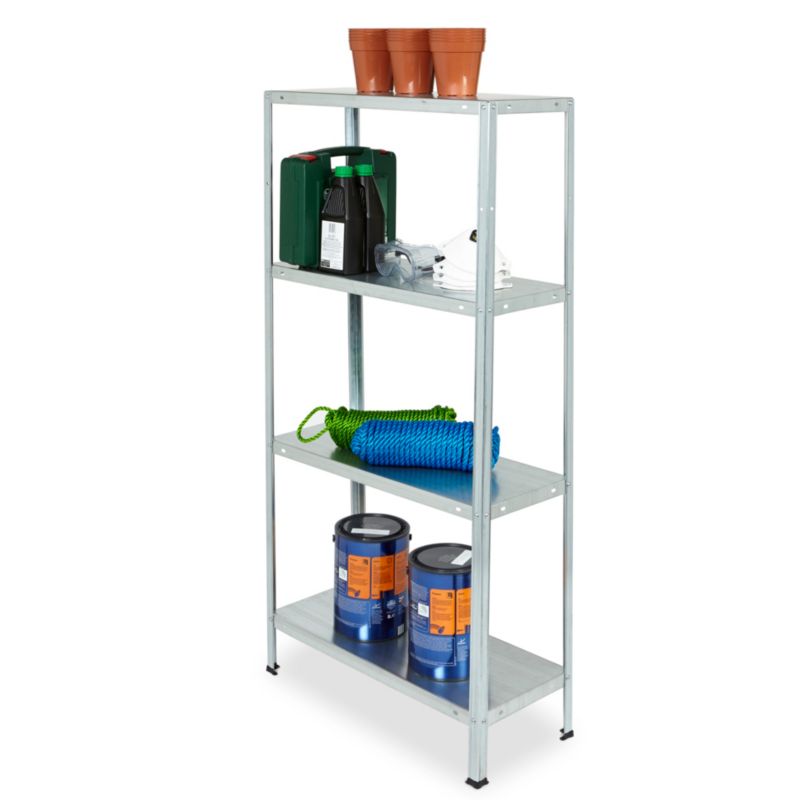 Fritstående metalreol 140 x 70 x 30 cm med 4 hylder og 40 kg belastning, galvaniseret