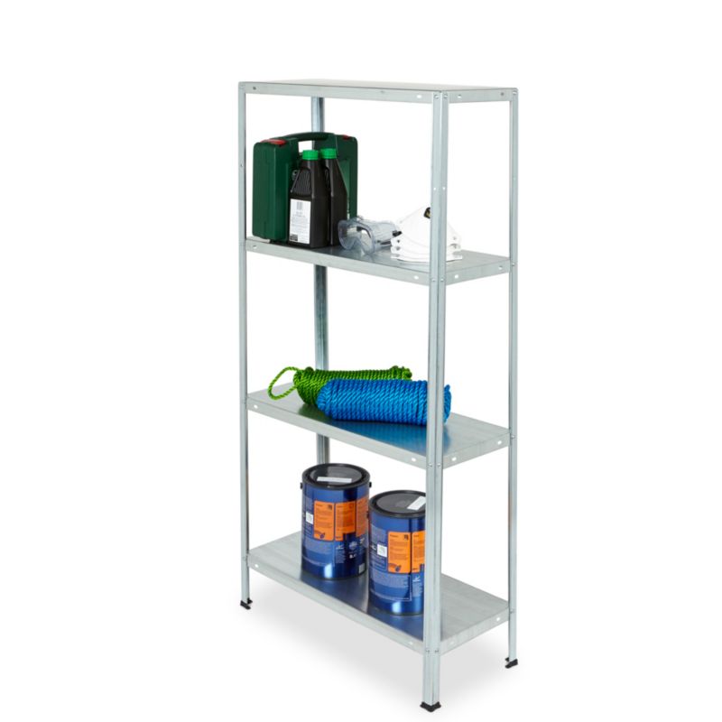 Fritstående metalreol 140 x 70 x 30 cm med 4 hylder og 40 kg belastning, galvaniseret