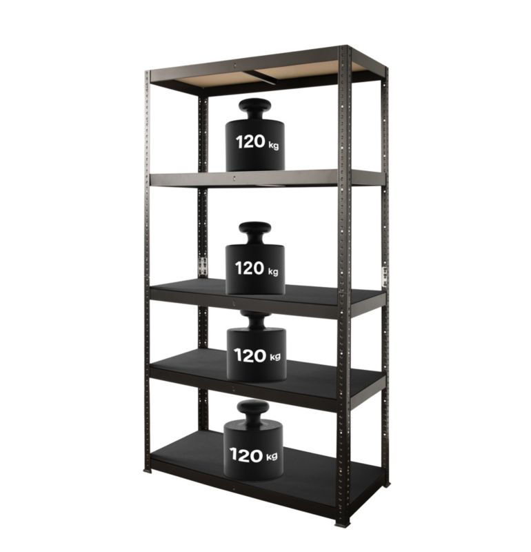 Fritstående metalreol 179 x 80 x 40 cm med 5 hylder og 120 kg bæreevne, mat-sort