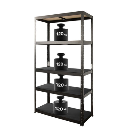 Fritstående metalreol 179 x 80 x 40 cm med 5 hylder og 120 kg bæreevne, mat-sort