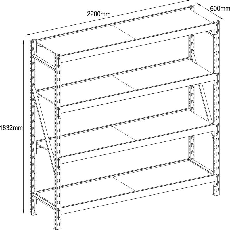 Metallreol Rand 180x220x60 cm 4 Hylder 500 kg Sort