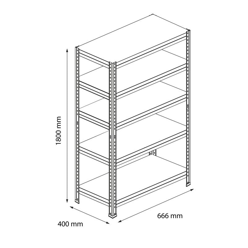 Metallreol Rand 180x67,5x40 cm 5 Hylder 150 kg Sort