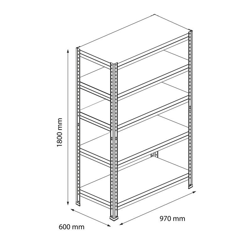 Metallreol Rand 180x97x60 cm Sort 5 Hylder 250 kg
