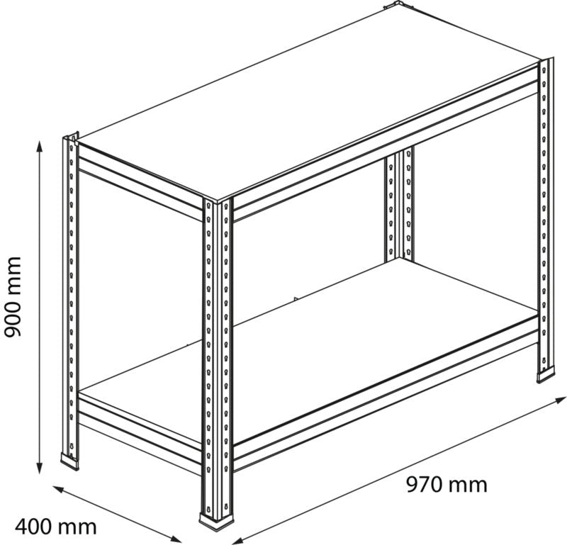 GoodHome Rand metalreol 90 x 97 x 40 cm med 2 hylder og 250 kg bæreevne