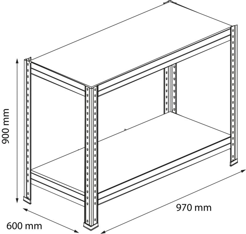 GoodHome Rand modulopbygget metalreol 90 x 97 x 60 cm med 2 hylder og 250 kg belastning