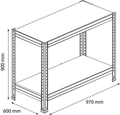 GoodHome Rand modulopbygget metalreol 90 x 97 x 60 cm med 2 hylder og 250 kg belastning