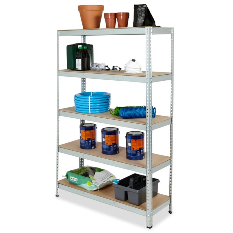 Stabil metalreol 180 x 120 x 40 cm med 5 hylder og 200 kg belastning, galvaniseret