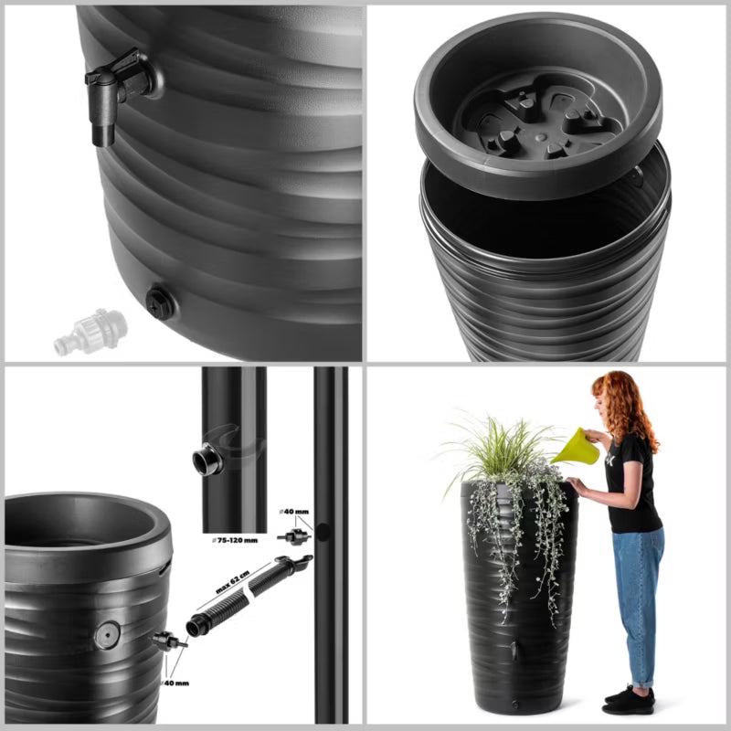 Regnvandstank 240 Liter Antracit med Plantekumme