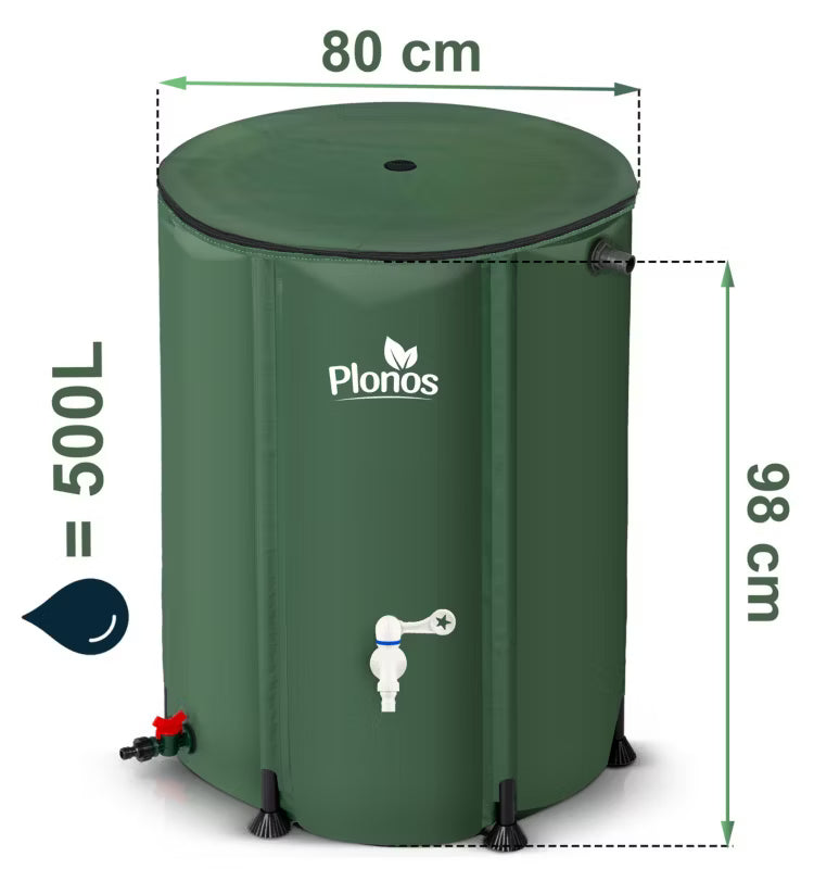 Regnvandstank 500 Liter 80x98 cm Foldbar Grøn