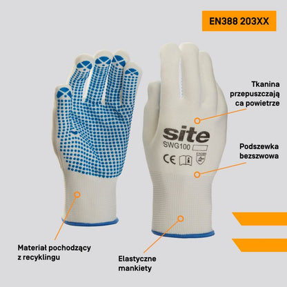 Site beskyttelseshandsker hvide med prikker SWG100 L