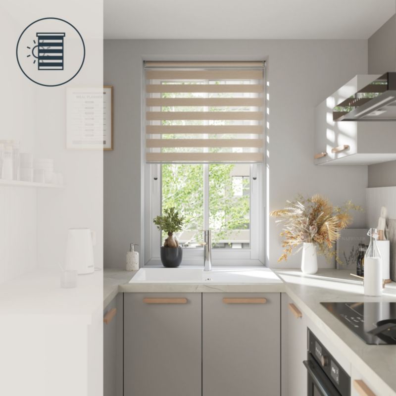 GoodHome Elin dag-nat rullegardin 97,3 x 240 cm i lys beige