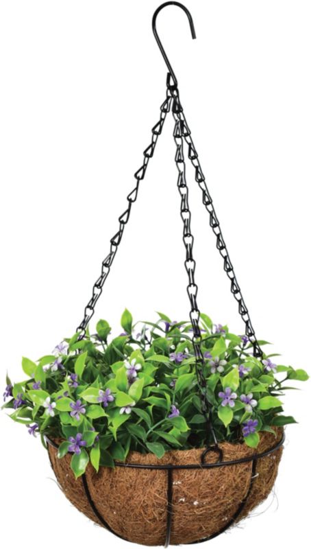 Jumi kunstig plante i kurv med lilla blomster 14 cm